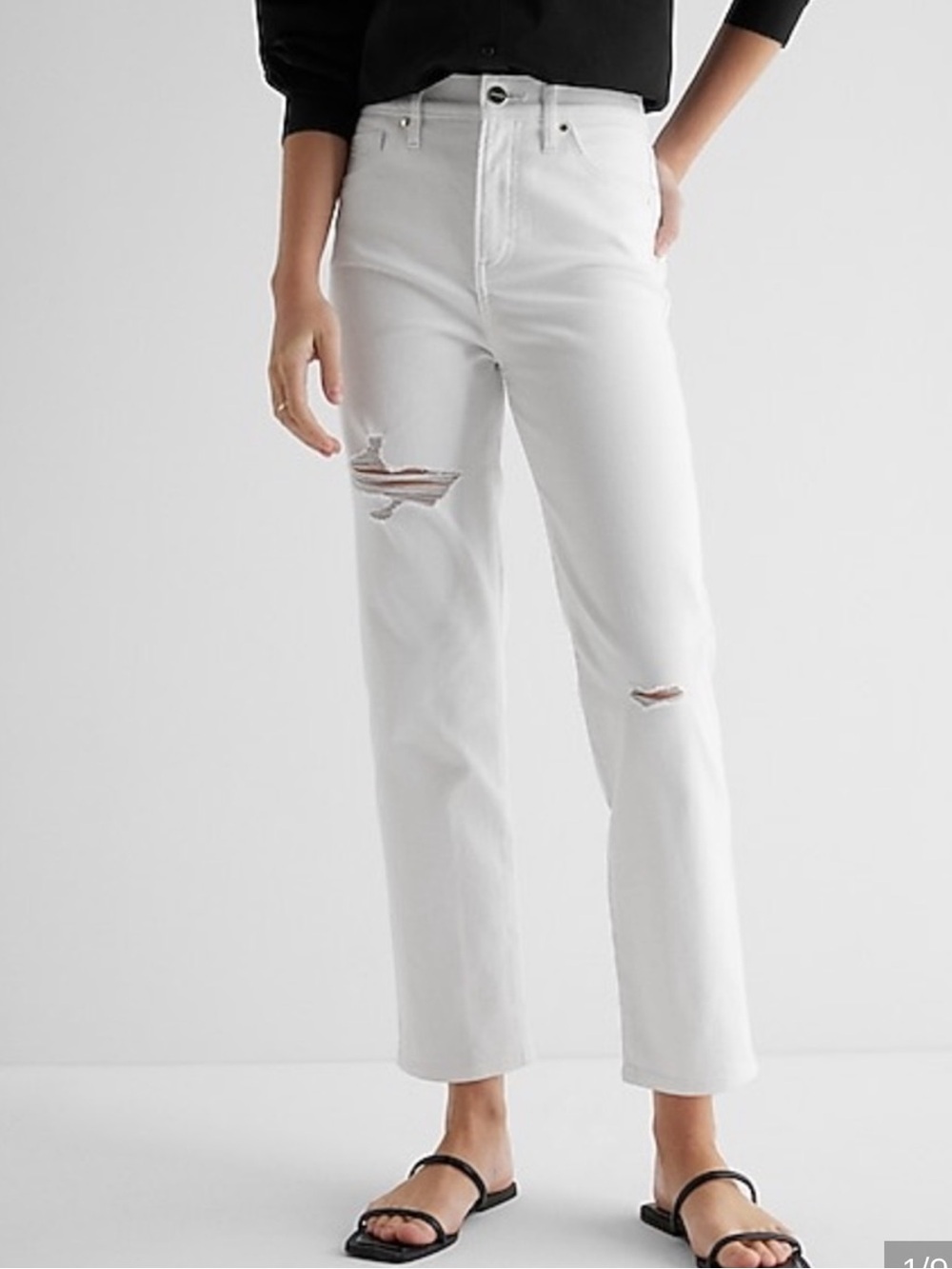 Express White High-Rise Distressed Straight Jeans